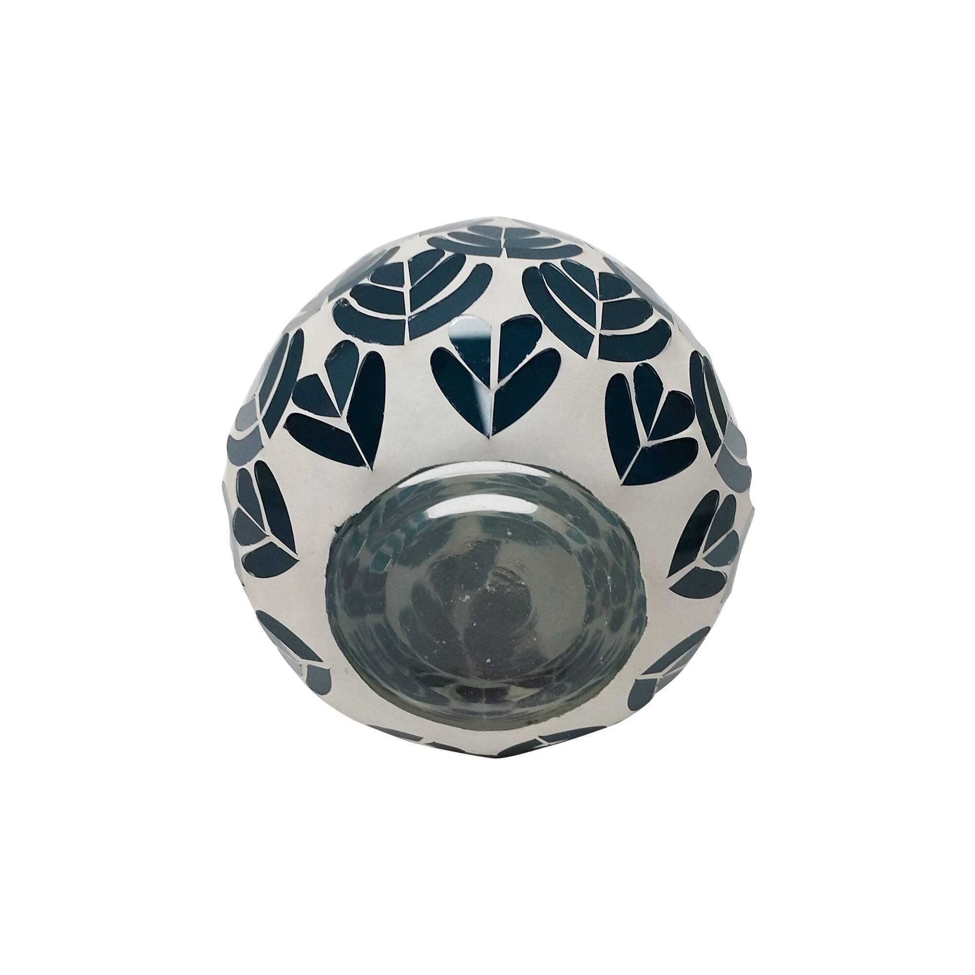 5.5" Blue & White Palm Leaves Glass Vase by Ashland®
